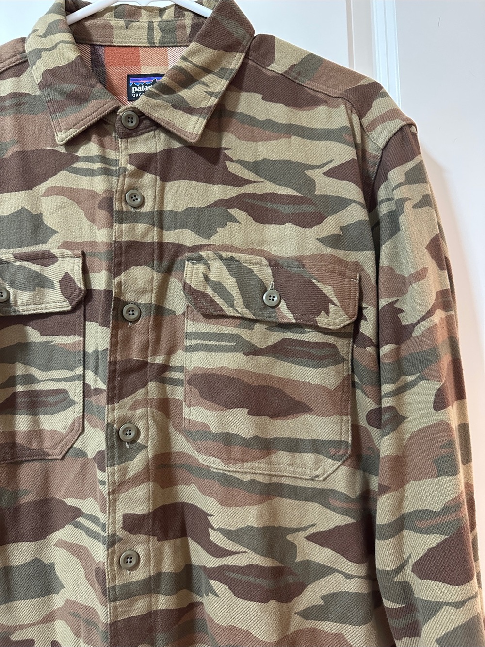 Patagonia Men's Camo Button-Up Flannel - Olive Green & Brown - Picture 3 of 6